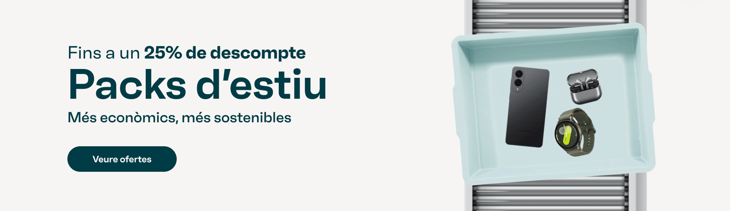 Packs d'estiu. Fins a un 25 % de descompte. Més econòmics, més sostenibles. Botó: Veure ofertes.