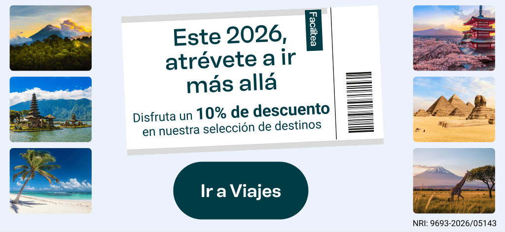 Este 2026, atrévete a ir más allá. Disfruta un 10% de descuento en nuestra selección de destinos. Ir a viajes.
