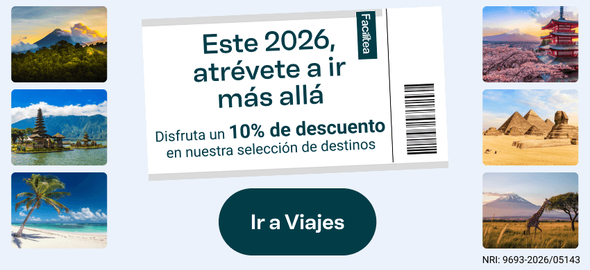 Este 2026, atrévete a ir más allá. Disfruta un 10% de descuento en nuestra selección de destinos. Ir a viajes.