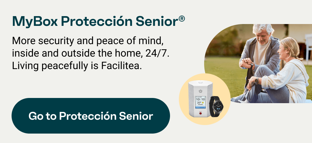 My Box Protección Senior: More security and peace of mind, inside and outside the home, 24/7. Go to Protección senior