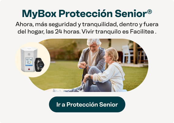 Oferta MyBox Protección Senior: contrata y llévate una tablet Acer de 10,1 pulgadas o una Smart TV LG de 32 pulgadas. Promoción válida del 1 de junio al 30 de junio de 2025, activando el servicio antes del 15 de julio.
