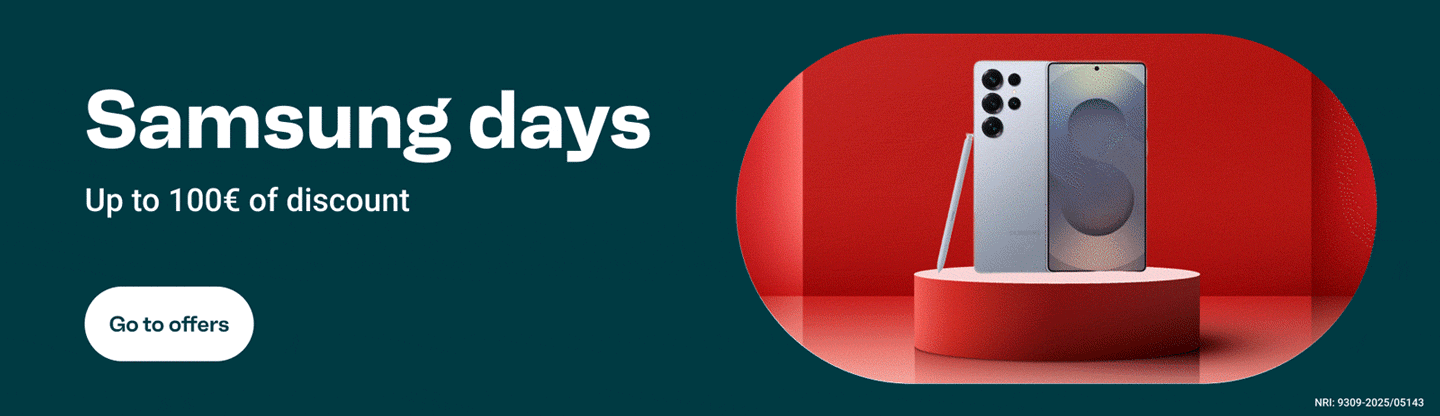 Samsung Days, up to €100 off selected Samsung products, go to samsung.