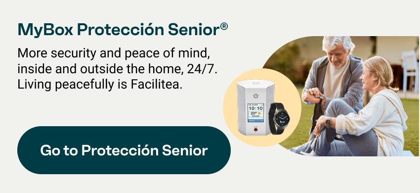 My Box Protección Senior: More security and peace of mind, inside and outside the home, 24/7. Go to Protección senior