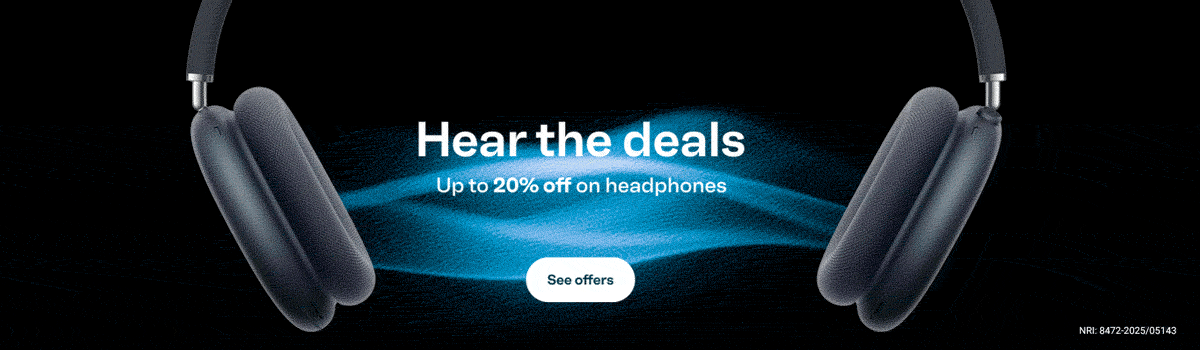 Hear the deals. Up to 20% off on headphones. Button: See offers. NRI: 8472-2025/05143