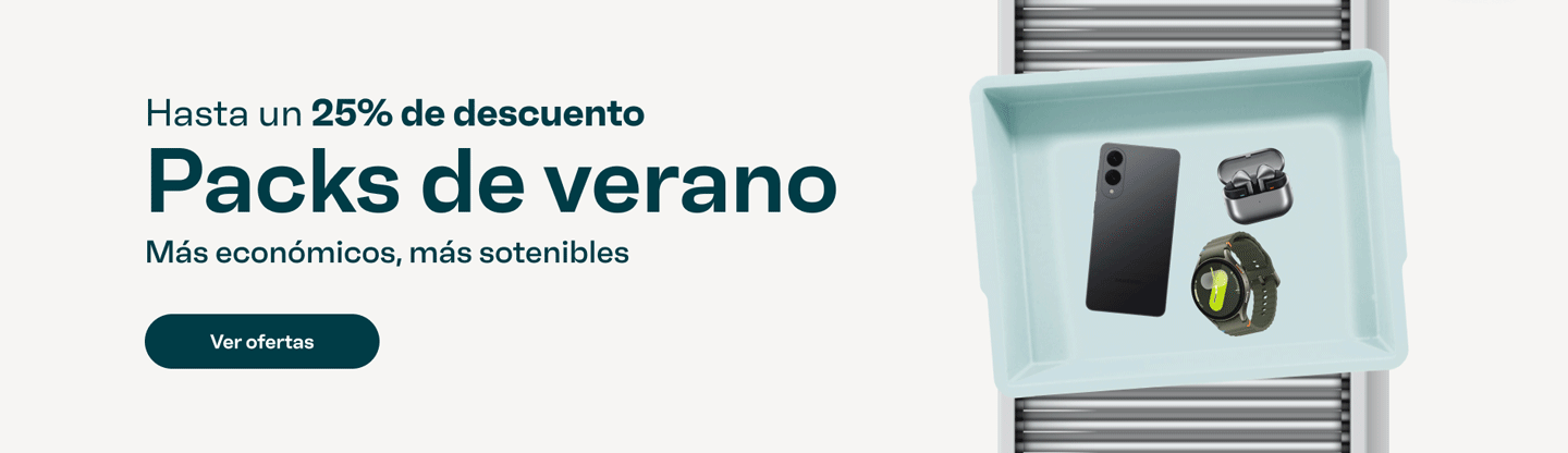 Packs de verano. Hasta un 25 % de descuento. Más económicos, más sostenibles. Botón: Ver ofertas.