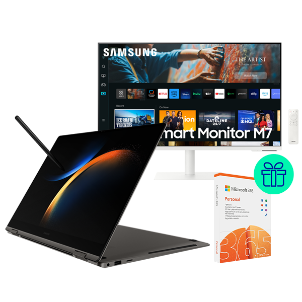 Pack Portátil 16" Samsung Galaxy Book3 Pro 360 Graphite + Smart Monitor Samsung M7 White 32" + Microsoft 365 Personal de regalo
                                    image number 0