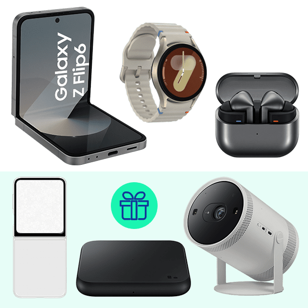 Pack Galaxy Z Flip6 256GB Gris + Watch7 40mm BT Beige + Buds3 Pro Gris y de regalo Funda + Cargador + Proyector " The Freestyle"
                                    image number 0