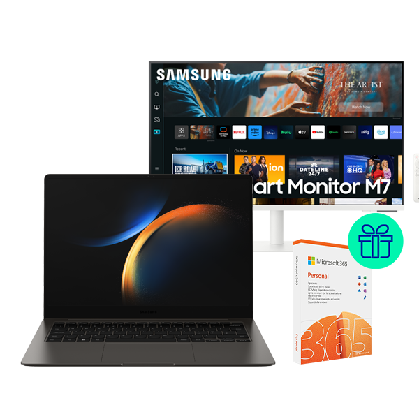 Pack Portátil 14" Samsung Galaxy Book3 Pro Graphite + Smart Monitor Samsung M7 White 32" + Microsoft 365 Personal de regalo
                                    image number 0