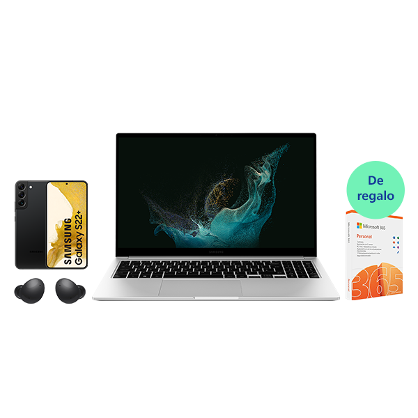 Pack Portátil 15" Samsung Galaxy Book2 Silver + Galaxy S22+ Black + Buds 2 Black + Microsoft 365 Personal de regalo
                                    image number 0